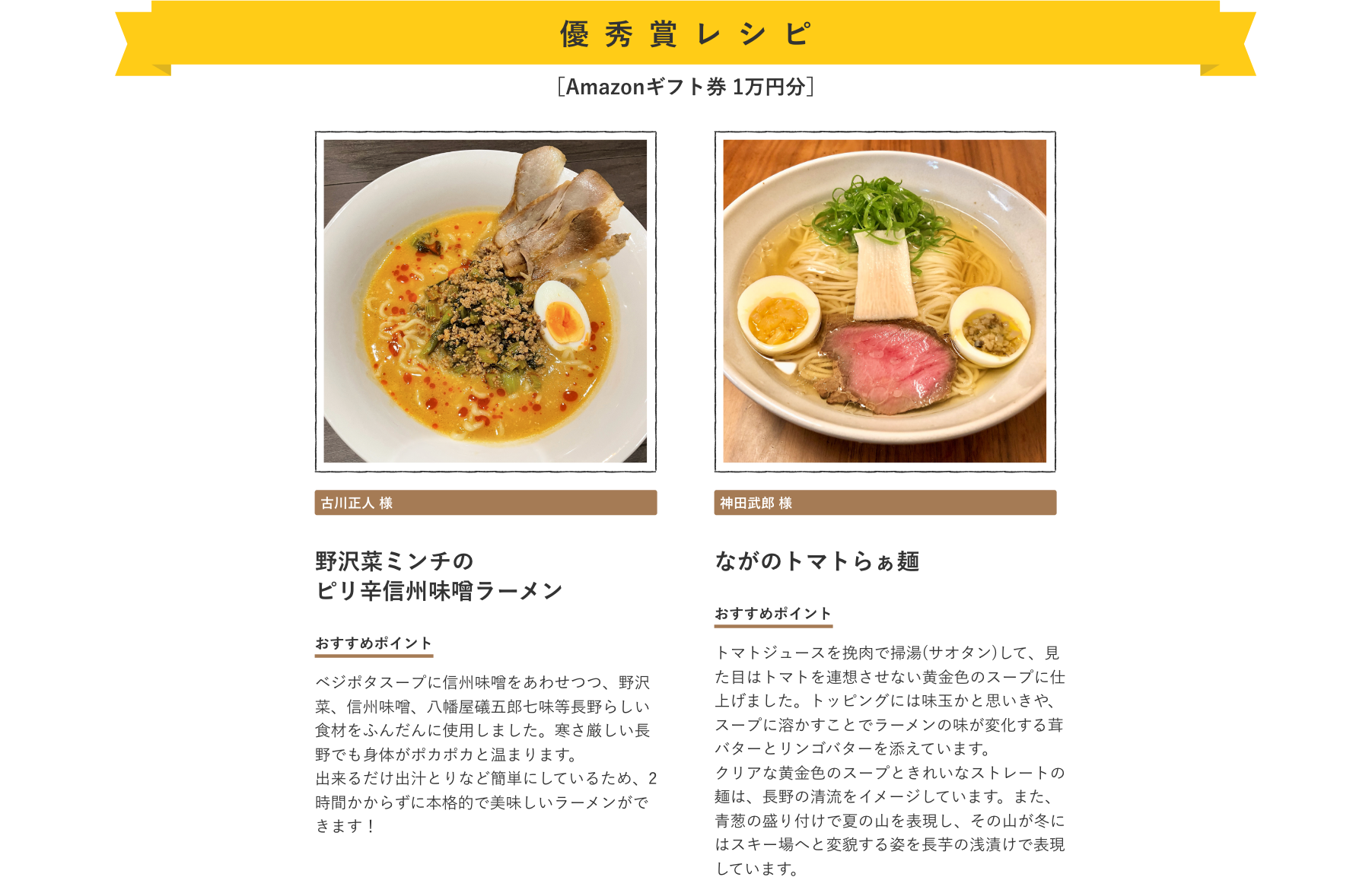 オリジナルラーメン部門優秀レシピ