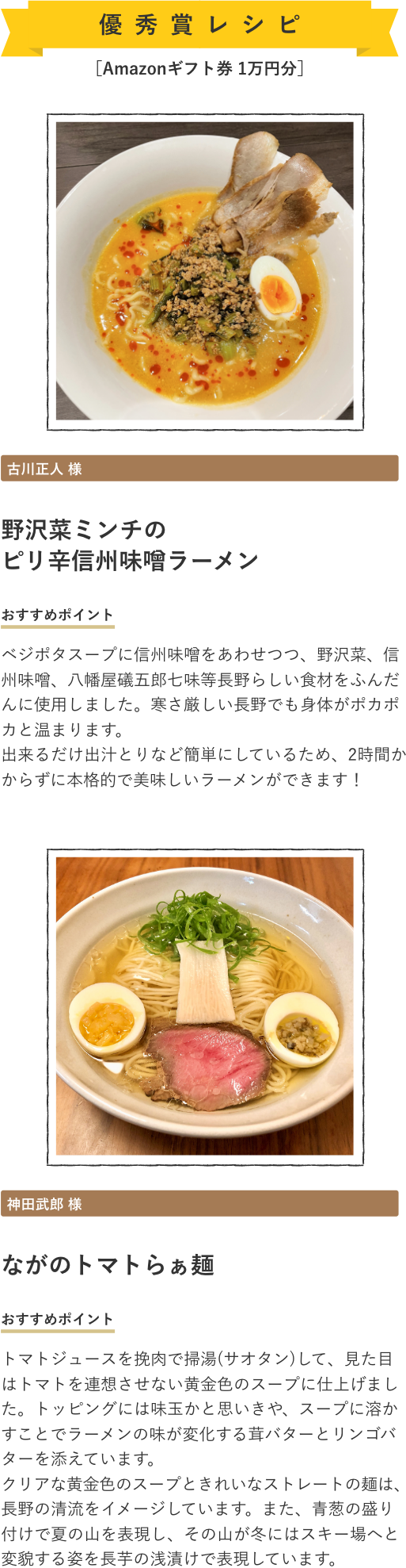 オリジナルラーメン部門優秀レシピ